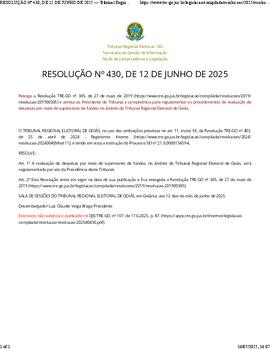 RESOLUÇÃO Nº 430, DE 12 DE JUNHO DE 2025 — Tribunal Regional Eleitoral de Goiás.pdf